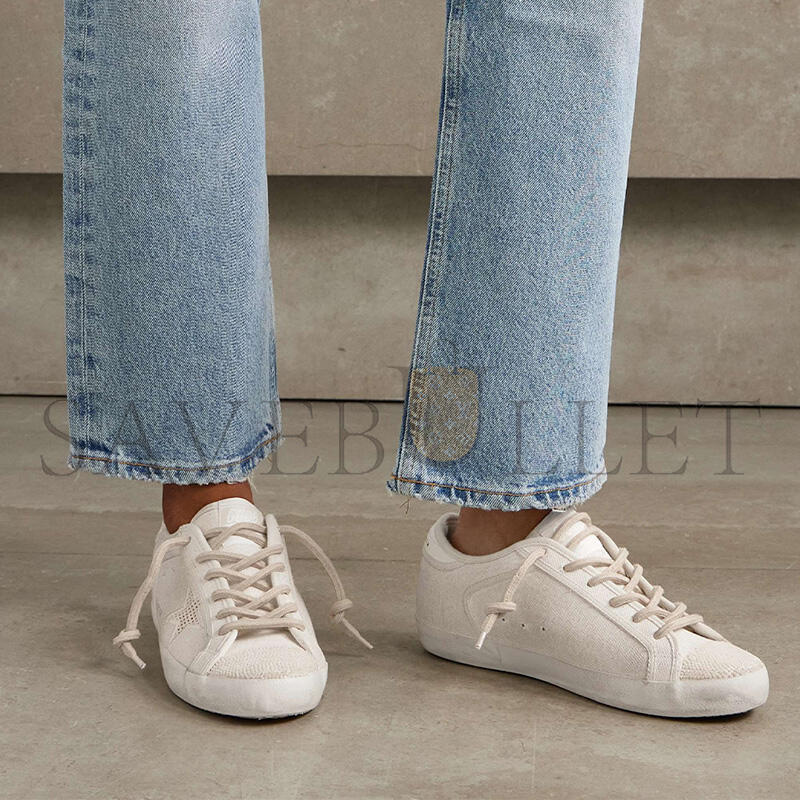 g01den G003e s*per-star leather-trimmed beaded canvas sneakers gwf00101.f007301.60338